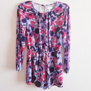 Leith Anthropologie Long Sleeve Romper Floral